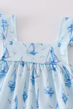 Load image into Gallery viewer, Blue sailboat print girl bloomer set
