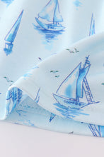 Load image into Gallery viewer, Blue sailboat print girl bloomer set
