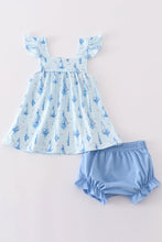 Load image into Gallery viewer, Blue sailboat print girl bloomer set
