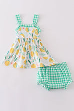 Load image into Gallery viewer, Green lemon pirnt girl bloomer set
