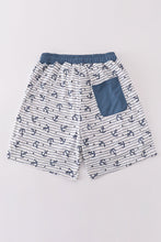 Load image into Gallery viewer, Blue stripe anchor print dad swim trunks
