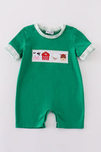 Load image into Gallery viewer, Green farm embroidery smocked boy romper
