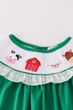 Load image into Gallery viewer, Green farm embroidery smocked girl set
