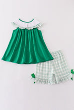 Load image into Gallery viewer, Green farm embroidery smocked girl set
