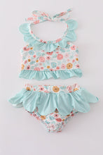 Load image into Gallery viewer, Minty floral bloom print 2pc girl swimsuit
