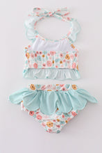 Load image into Gallery viewer, Minty floral bloom print 2pc girl swimsuit
