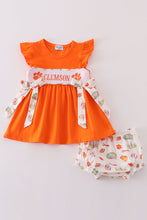 Load image into Gallery viewer, Orange clemson embroidery girl bloomer set
