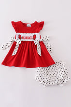 Load image into Gallery viewer, Red razorbacks embroidery girl bloomer set
