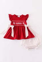 Load image into Gallery viewer, Red sooners embroidery girl bloomer set
