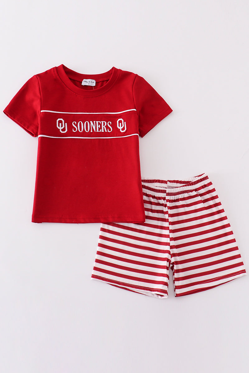 Red sooners embroidery boy set