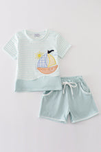 Load image into Gallery viewer, Blue stripe sailboat applique boy set
