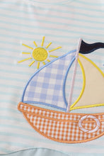 Load image into Gallery viewer, Blue stripe sailboat applique boy set
