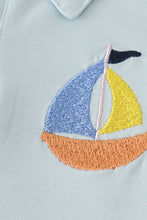 Load image into Gallery viewer, Blue stripe sailboat embroidery boy set
