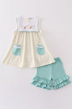 Load image into Gallery viewer, Easter stripe bunny embroidery girl set
