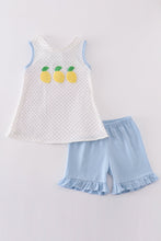 Load image into Gallery viewer, Blue lemon french knot girl set
