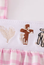 Load image into Gallery viewer, Pink easter cross sheep embroidery girl bubble
