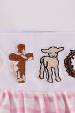 Load image into Gallery viewer, Pink easter cross sheep embroidery girl set
