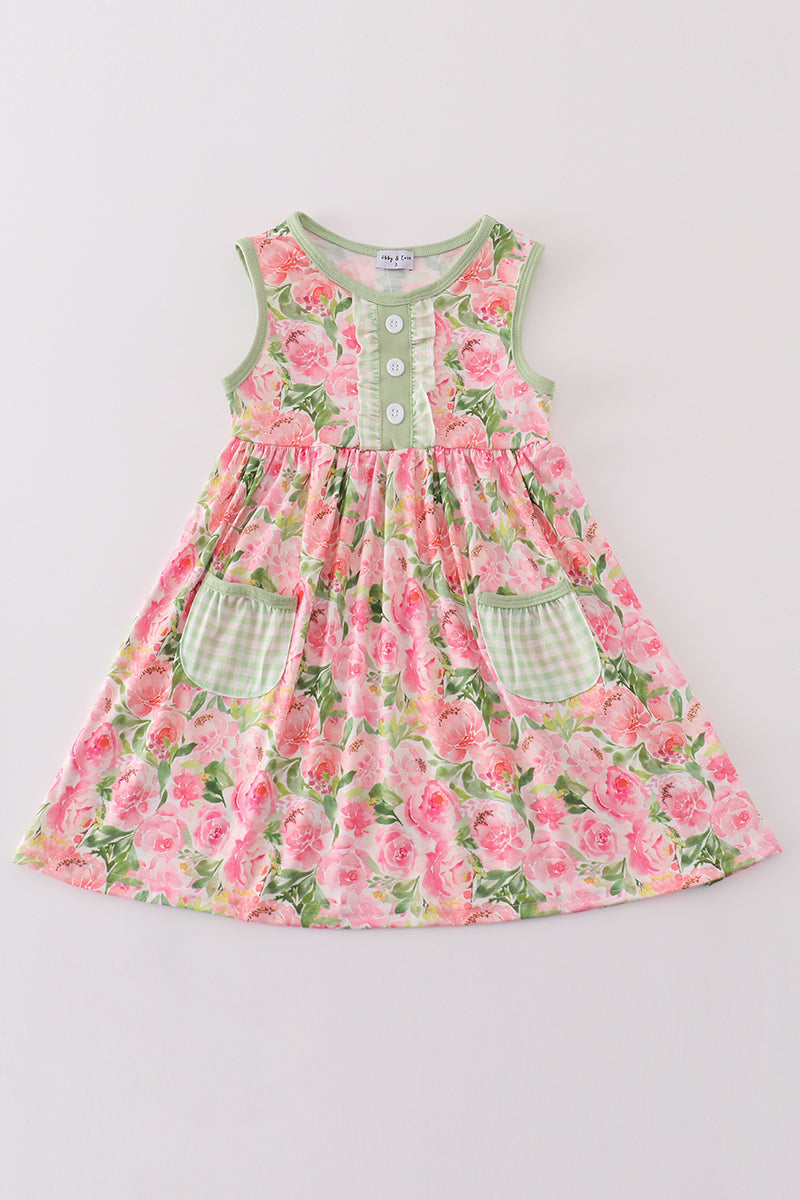 Pink blossom charm print girl dress