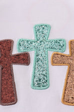 Load image into Gallery viewer, White cross he is risen glitter embroidery mom&amp;me top
