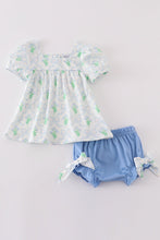 Load image into Gallery viewer, Green leaves bow print girl bloomer set
