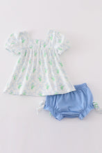 Load image into Gallery viewer, Green leaves bow print girl bloomer set
