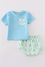 Load image into Gallery viewer, Blue St.Patricks clover boy bloomer set
