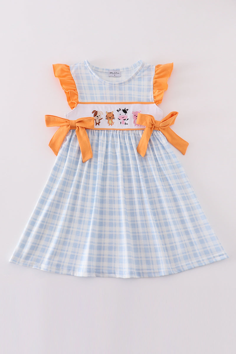 Farm embroidery girl plaid dress