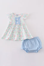 Load image into Gallery viewer, Blue floral bow print girl bloomer set
