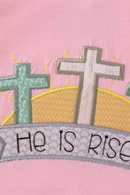 Load image into Gallery viewer, Pink easter he is risen applique girl set
