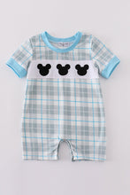 Load image into Gallery viewer, Blue plaid character embroidery boy romper
