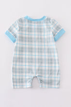 Load image into Gallery viewer, Blue plaid character embroidery boy romper
