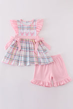 Load image into Gallery viewer, Pink plaid character embroidery girl set
