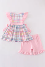 Load image into Gallery viewer, Pink plaid character embroidery girl set
