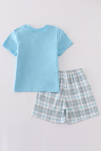 Load image into Gallery viewer, Blue plaid character embroidery boy set
