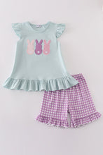 Load image into Gallery viewer, Blue easter bunny applique girl set
