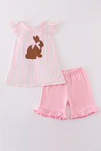 Load image into Gallery viewer, Pink easter bunny applique stripe girl set
