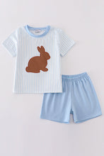 Load image into Gallery viewer, Blue easter bunny applique stripe boy set
