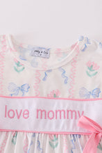 Load image into Gallery viewer, Pink bow I love mommy embroidery girl set
