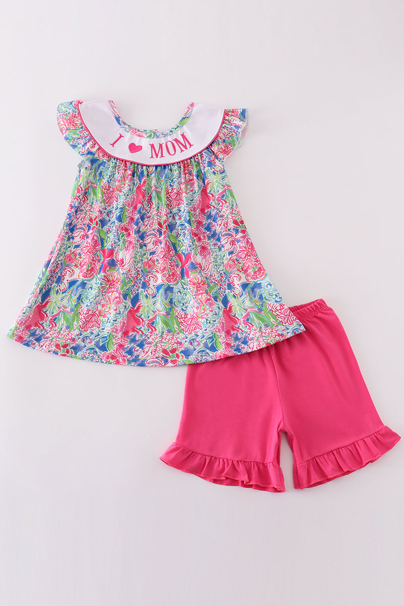 Garden bloom I love MOM embroidery girl set