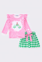 Load image into Gallery viewer, Pink christmas trees girl skirt set
