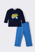 Load image into Gallery viewer, Navy truck applique boy set
