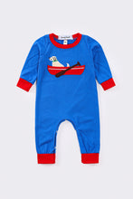 Load image into Gallery viewer, Blue puppy fishing boy romper
