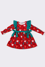 Load image into Gallery viewer, Red christmas santa claus print ruffle dress
