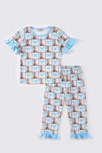 Load image into Gallery viewer, Blue boots print girl pajamas set
