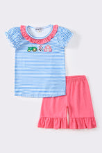 Load image into Gallery viewer, Blue stripe farm embroidery girl set
