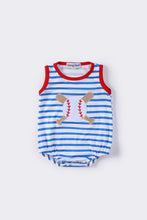 Load image into Gallery viewer, Blue stripe baseball applique boy bubble
