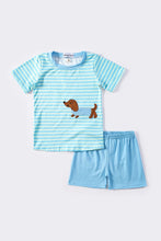 Load image into Gallery viewer, Blue stripe puppy applique boy set
