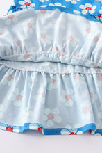 Load image into Gallery viewer, Platinum Blue &amp; white floral print ruffle dress
