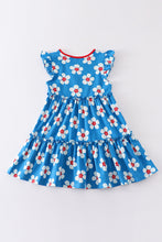 Load image into Gallery viewer, Platinum Blue &amp; white floral print ruffle dress
