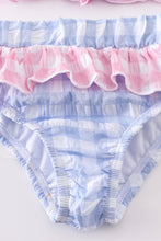 Load image into Gallery viewer, Blue seersucker gingham 2pc swimsuit
